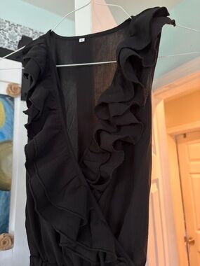 Source Unknown Black Ruffle Surplice Jumpsuit